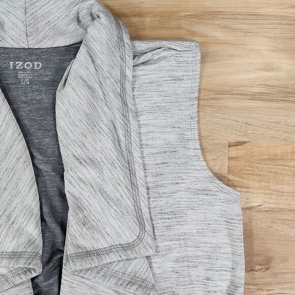 🔺️Izod Light Gray Open Front Sleeveless Cardigan Large - Picture 4 of 10